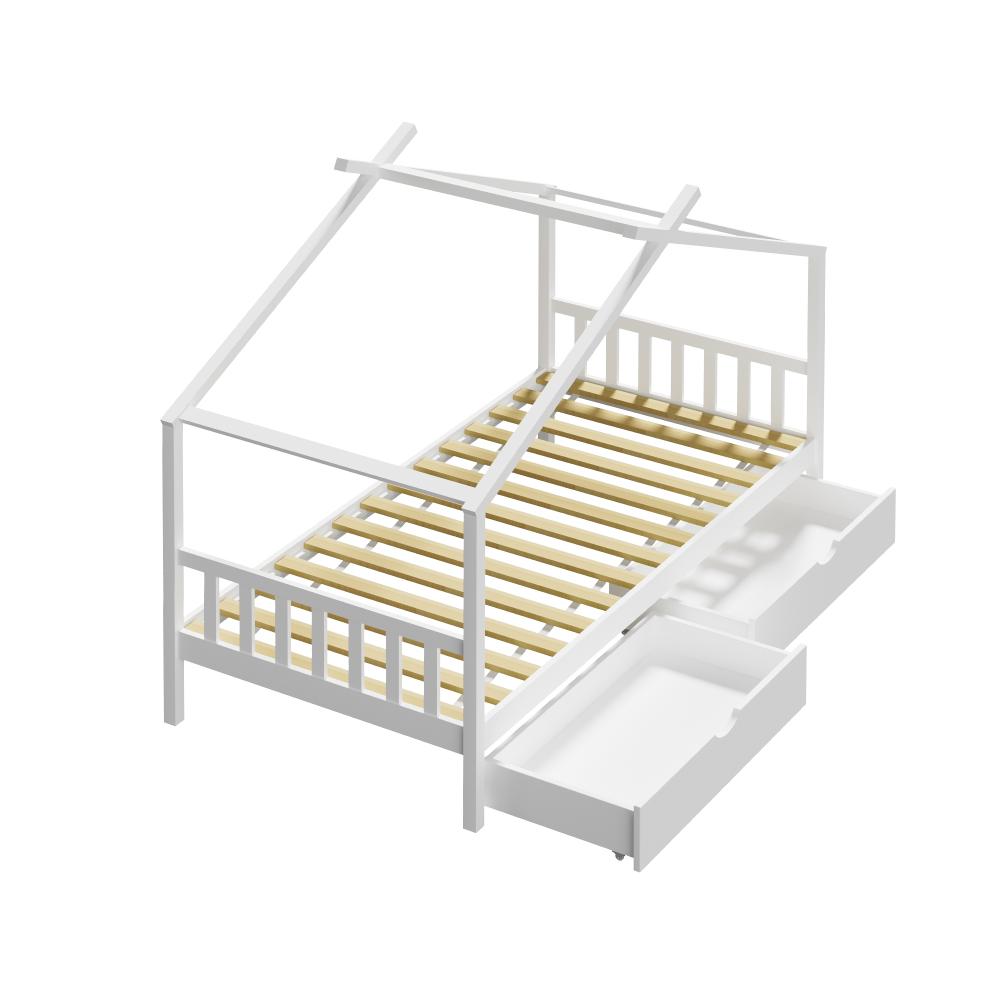 Oikiture Bed Frame Wooden Single House Frame with Drawers White-Wooden Bed Frames-PEROZ Accessories