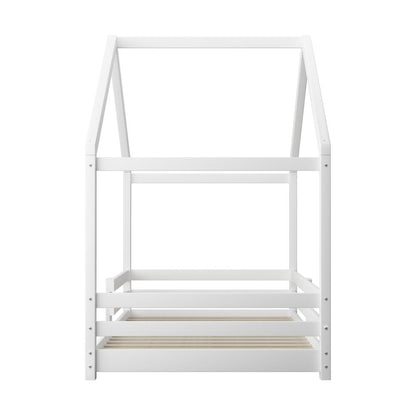 Oikiture Single Bed Frame Wooden Base Kids House Bedframe Mattress Base Timber Platform White-Wooden Bed Framess-PEROZ Accessories