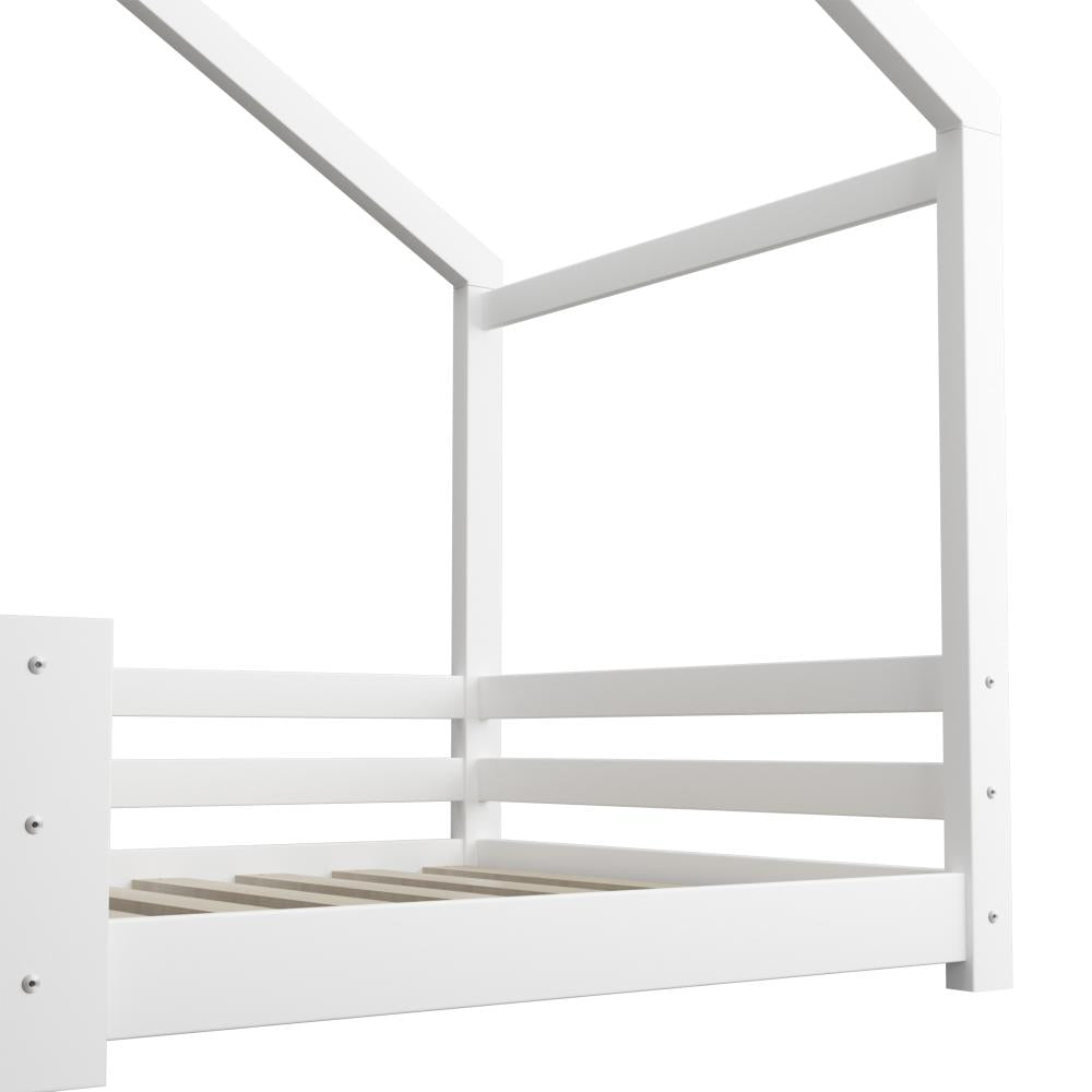 Oikiture Single Bed Frame Wooden Base Kids House Bedframe Mattress Base Timber Platform White-Wooden Bed Framess-PEROZ Accessories