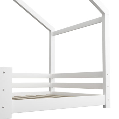 Oikiture Single Bed Frame Wooden Base Kids House Bedframe Mattress Base Timber Platform White-Wooden Bed Frames-PEROZ Accessories
