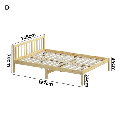 Oikiture Wooden Bed Frame Double Mattress Base Slat Support Platform Bed-Wooden Bed Frames-PEROZ Accessories
