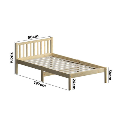Oikiture Bed Frame Single Size Wooden Kids Bed Timber Base Platform-Wooden Bed Frames-PEROZ Accessories