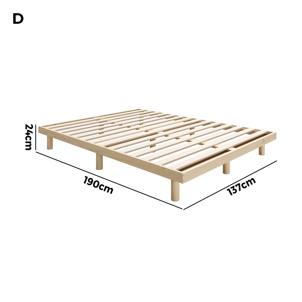 Oikiture Bed Frame Double Size Bed Base Solid Wood Slats-Wooden Bed Frames-PEROZ Accessories