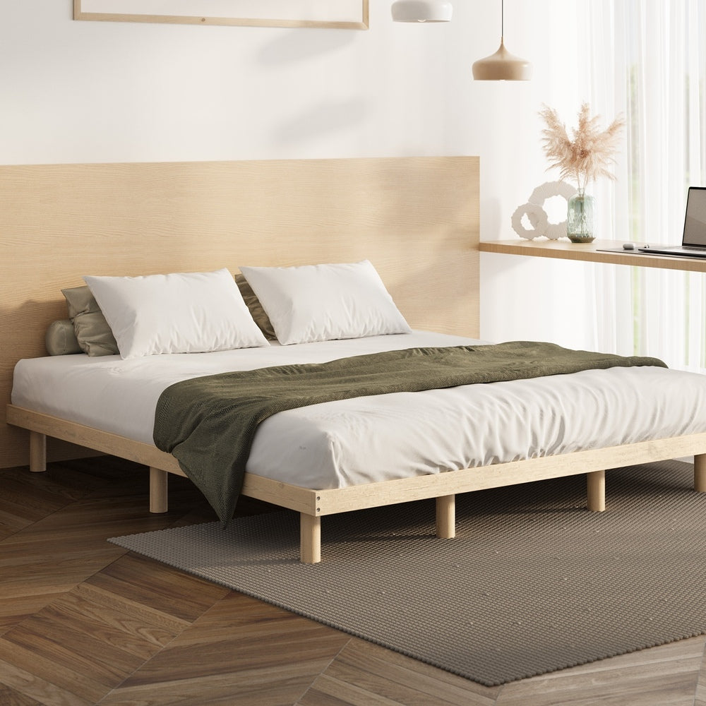 Oikiture Bed Frame King Size Bed Base Solid Wood Slats-Wooden Bed Frames-PEROZ Accessories