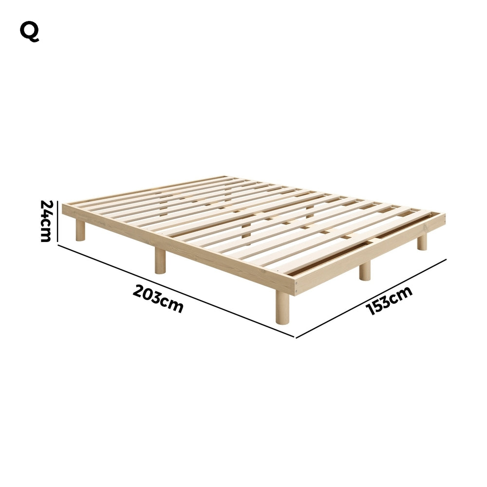 Oikiture Bed Frame Queen Size Bed Base Solid Wood Slats-Wooden Bed Frames-PEROZ Accessories