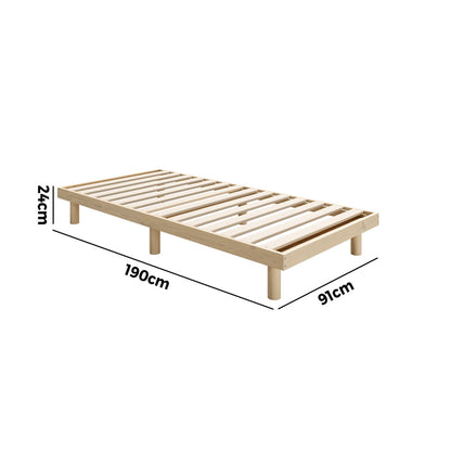 Oikiture Bed Frame Single Size Bed Base Solid Wood Slats-Wooden Bed Frames-PEROZ Accessories