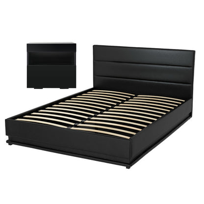 Artiss RGB LED Double Bed Frame with Beside Table Set 16 Colour Mood Lighting-Furniture &gt; Bedroom &gt; Beds &amp; Bed Frames-PEROZ Accessories