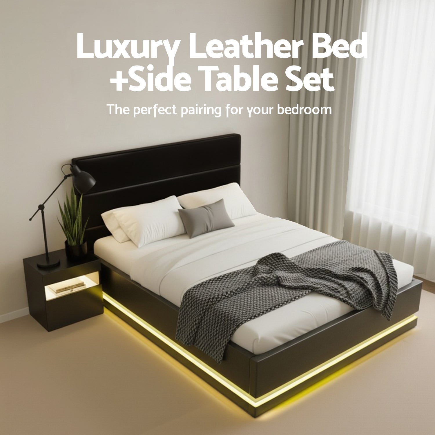 Artiss RGB LED Double Bed Frame with Beside Table Set 16 Colour Mood Lighting-Furniture &gt; Bedroom &gt; Beds &amp; Bed Frames-PEROZ Accessories