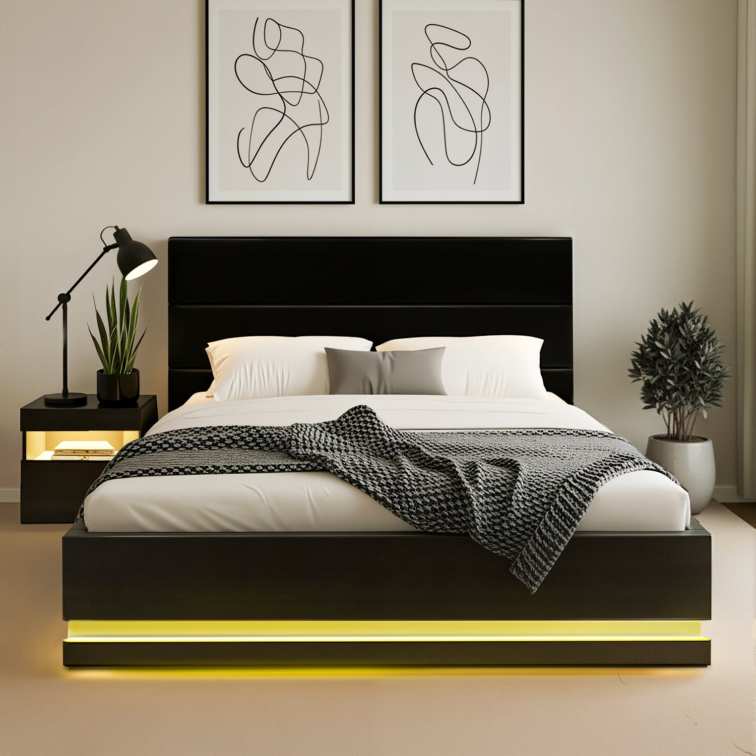 Artiss RGB LED Double Bed Frame with Beside Table Set 16 Colour Mood Lighting-Furniture &gt; Bedroom &gt; Beds &amp; Bed Frames-PEROZ Accessories