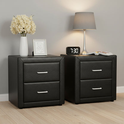 Artiss 2X Bedside Table 2 Drawers Side Table Leather - CADEN Black-Furniture &gt; Bedroom &gt; Bedside Tables-PEROZ Accessories