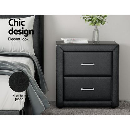 Artiss 2X Bedside Table 2 Drawers Side Table Leather - CADEN Black-Furniture &gt; Bedroom &gt; Bedside Tables-PEROZ Accessories