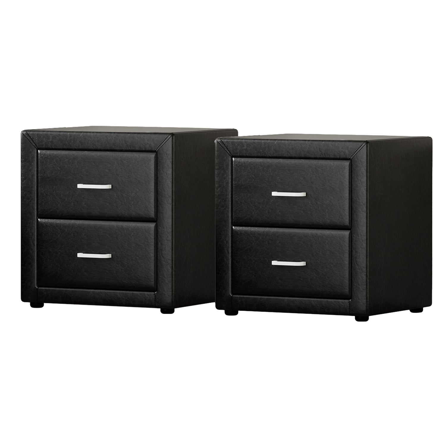 Artiss 2X Bedside Table 2 Drawers Side Table Leather - CADEN Black-Furniture &gt; Bedroom &gt; Bedside Tables-PEROZ Accessories