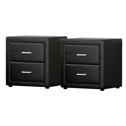 Artiss 2X Bedside Table 2 Drawers Side Table Leather - CADEN Black-Furniture &gt; Bedroom &gt; Bedside Tables-PEROZ Accessories