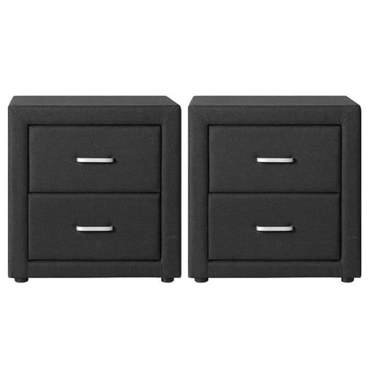 Artiss 2X Bedside Table 2 Drawers Fabric - CADEN Charcoal-Furniture &gt; Bedroom &gt; Bedside Tables-PEROZ Accessories