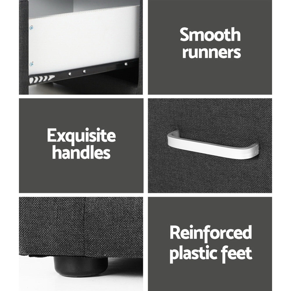 Artiss 2X Bedside Table 2 Drawers Fabric - CADEN Charcoal-Furniture &gt; Bedroom &gt; Bedside Tables-PEROZ Accessories