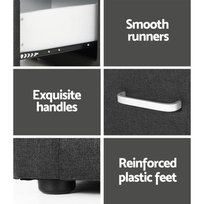 Artiss 2X Bedside Table 2 Drawers Fabric - CADEN Charcoal-Furniture &gt; Bedroom &gt; Bedside Tables-PEROZ Accessories