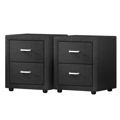 Artiss 2X Bedside Table 2 Drawers Fabric - CADEN Charcoal-Furniture &gt; Bedroom &gt; Bedside Tables-PEROZ Accessories