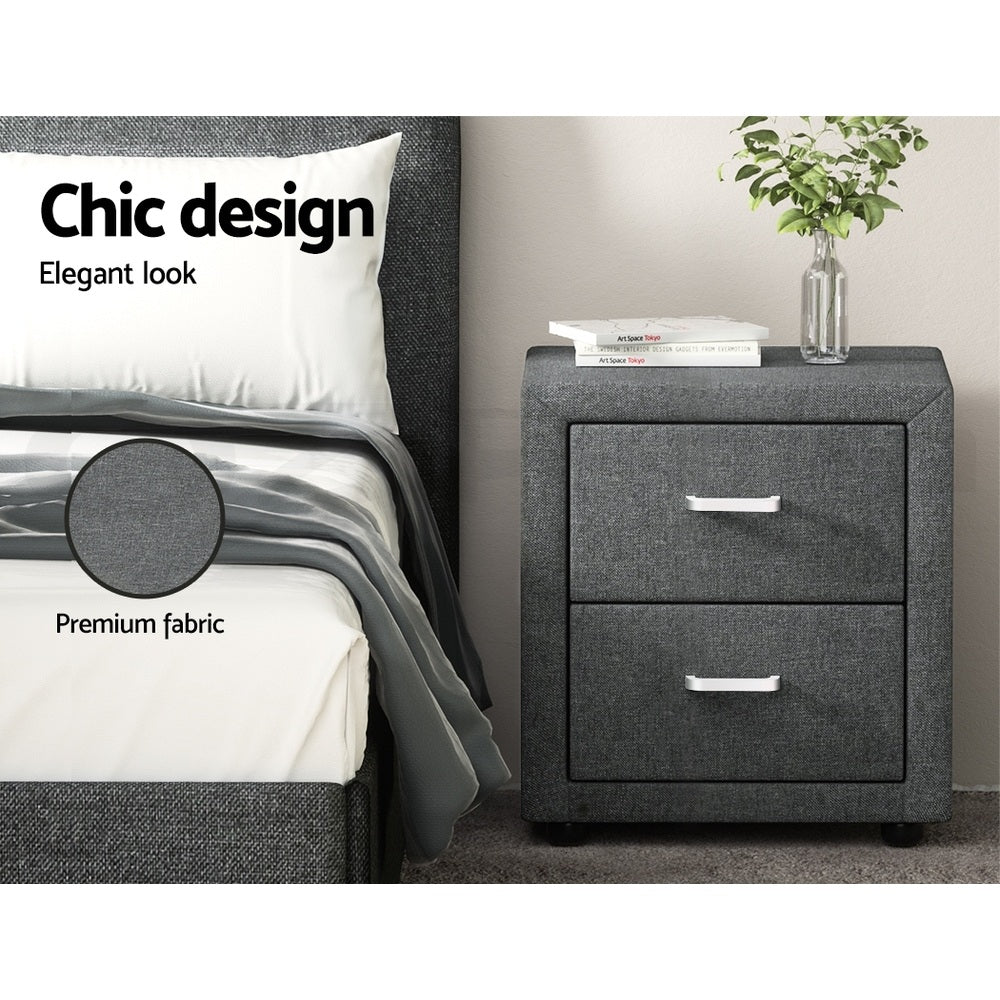Artiss 2X Bedside Table 2 Drawers Side Table Fabric - CADEN Grey-Furniture &gt; Bedroom &gt; Bedside Tables-PEROZ Accessories