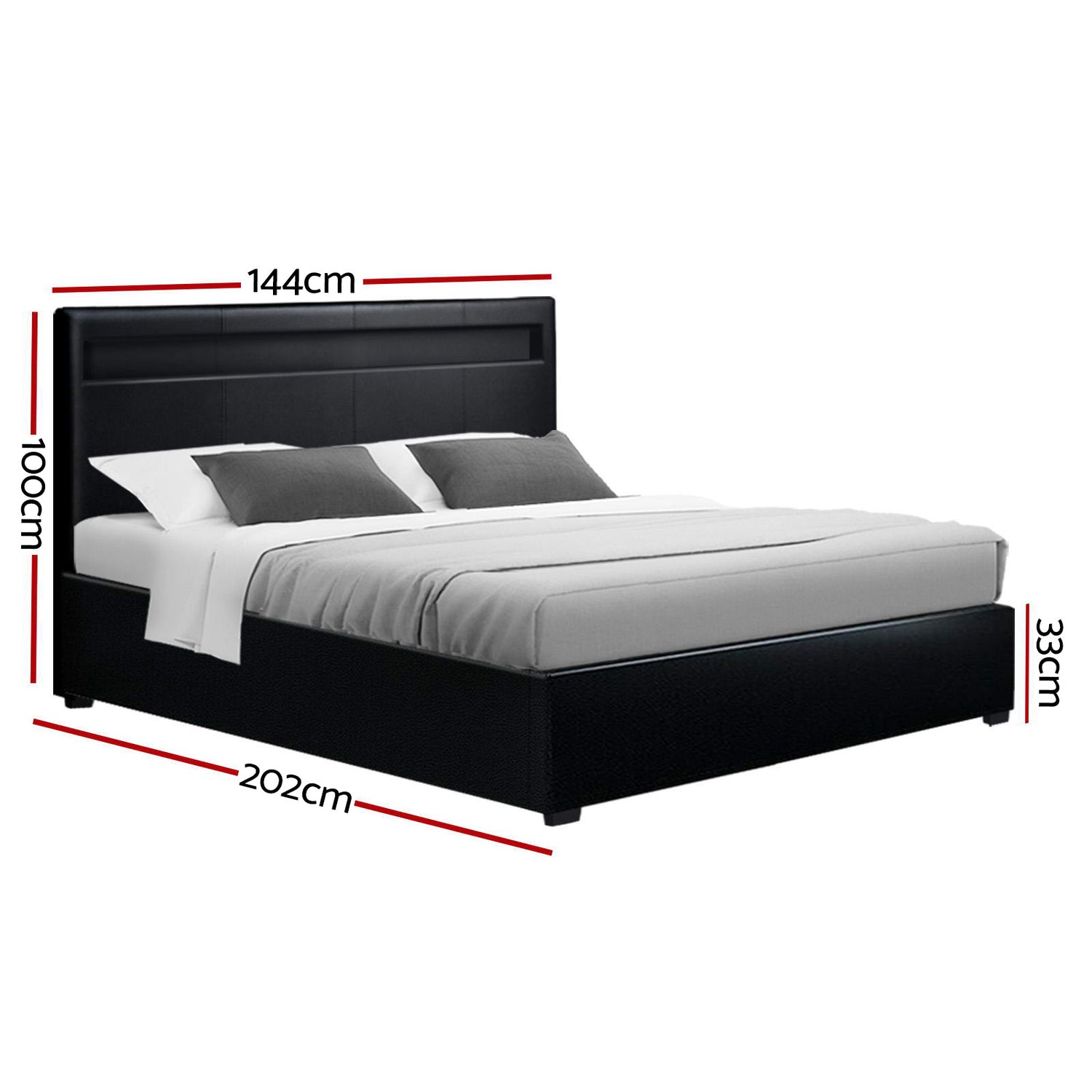 Artiss Cole LED Bed Frame PU Leather Gas Lift Storage - Black Double-Bed Frames-PEROZ Accessories