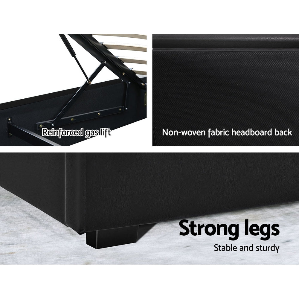 Artiss Cole LED Bed Frame PU Leather Gas Lift Storage - Black Queen-Bed Frames-PEROZ Accessories