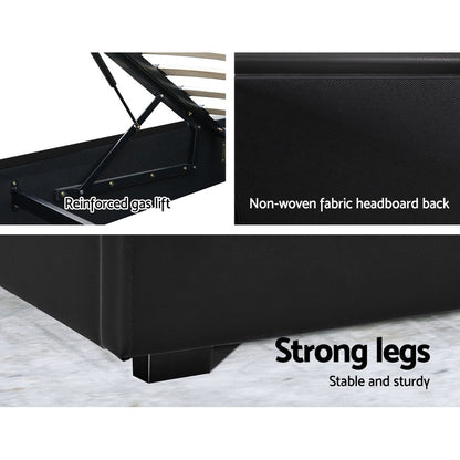 Artiss Cole LED Bed Frame PU Leather Gas Lift Storage - Black Queen-Bed Frames-PEROZ Accessories