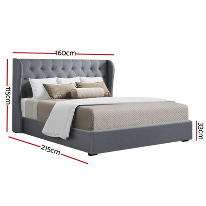 Artiss Issa Bed Frame Fabric Gas Lift Storage - Grey Queen-Bed Frames-PEROZ Accessories