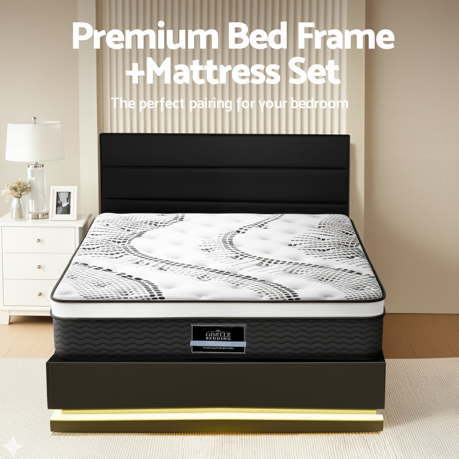 Artiss RGB LED Queen Bed Frame with 32cm Giselle Mattress Set-Furniture &gt; Bedroom &gt; Beds &amp; Bed Frames-PEROZ Accessories