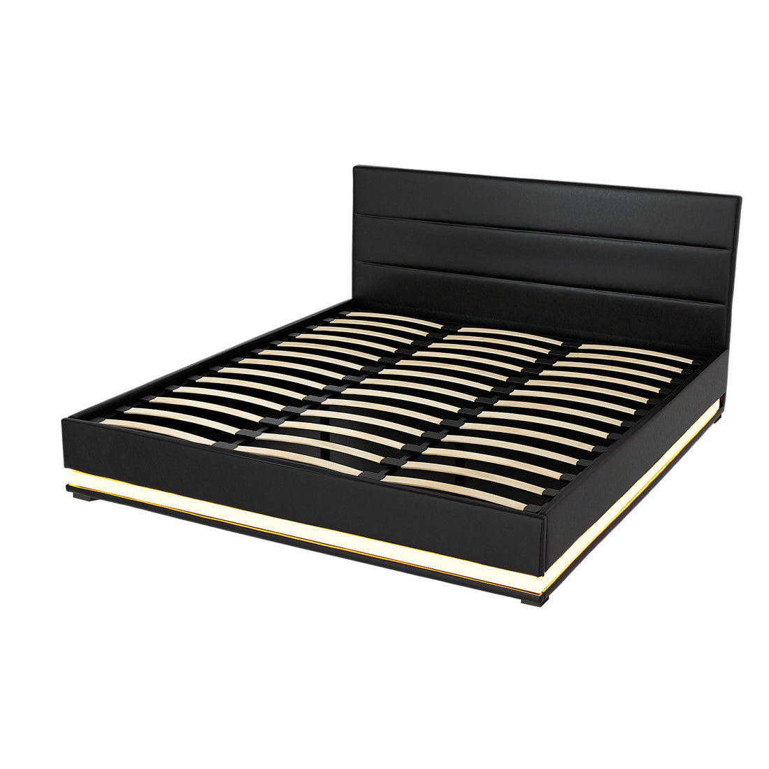 Artiss Lumi LED Bed Frame PU Leather Gas Lift Storage - Black King-Bed Frames-PEROZ Accessories