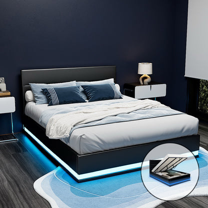 Artiss Lumi LED Bed Frame PU Leather Gas Lift Storage - Black King-Bed Frames-PEROZ Accessories