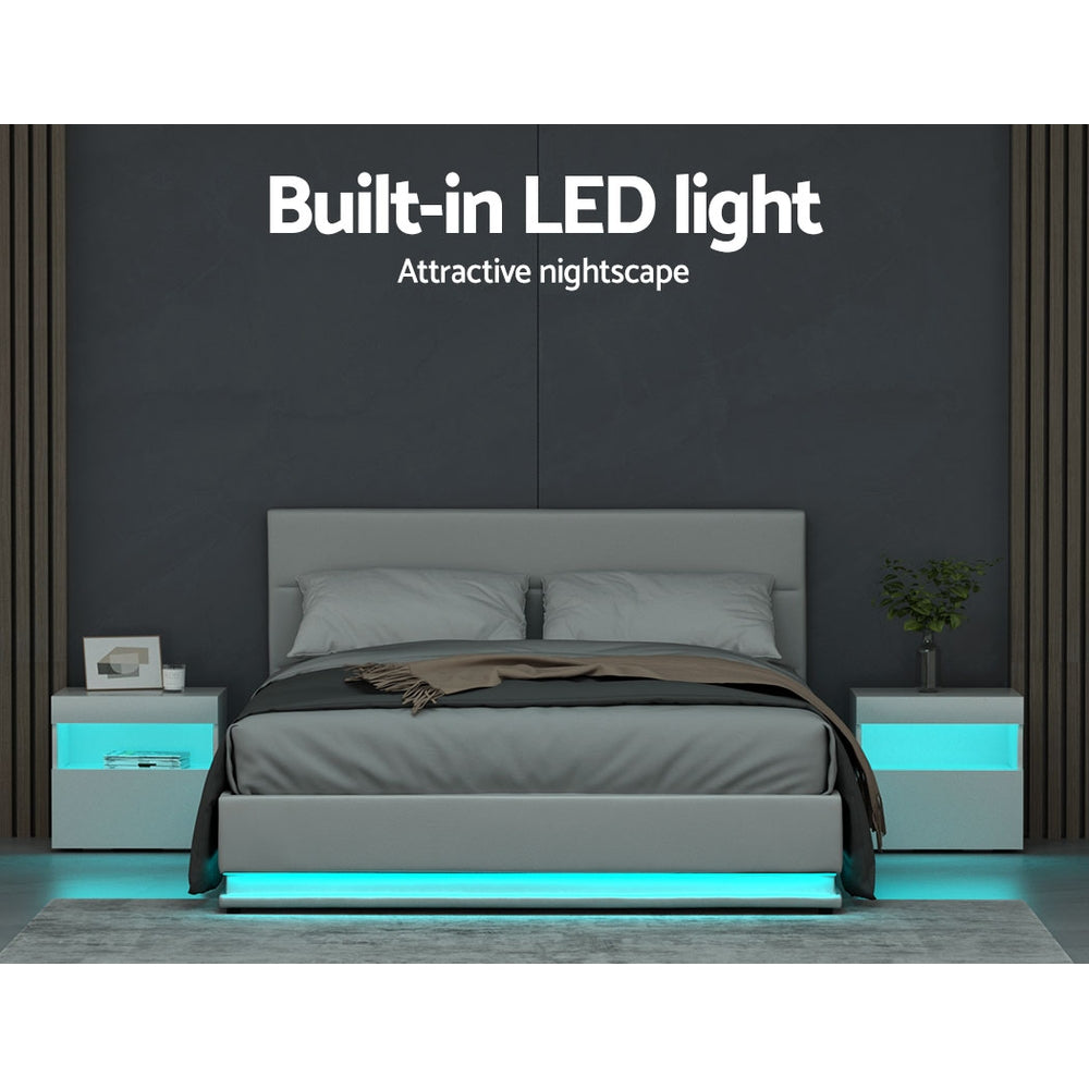 Artiss Lumi LED Bed Frame PU Leather Gas Lift Storage - White Queen-Bed Frames-PEROZ Accessories