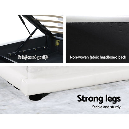 Artiss Lumi LED Bed Frame PU Leather Gas Lift Storage - White Queen-Bed Frames-PEROZ Accessories