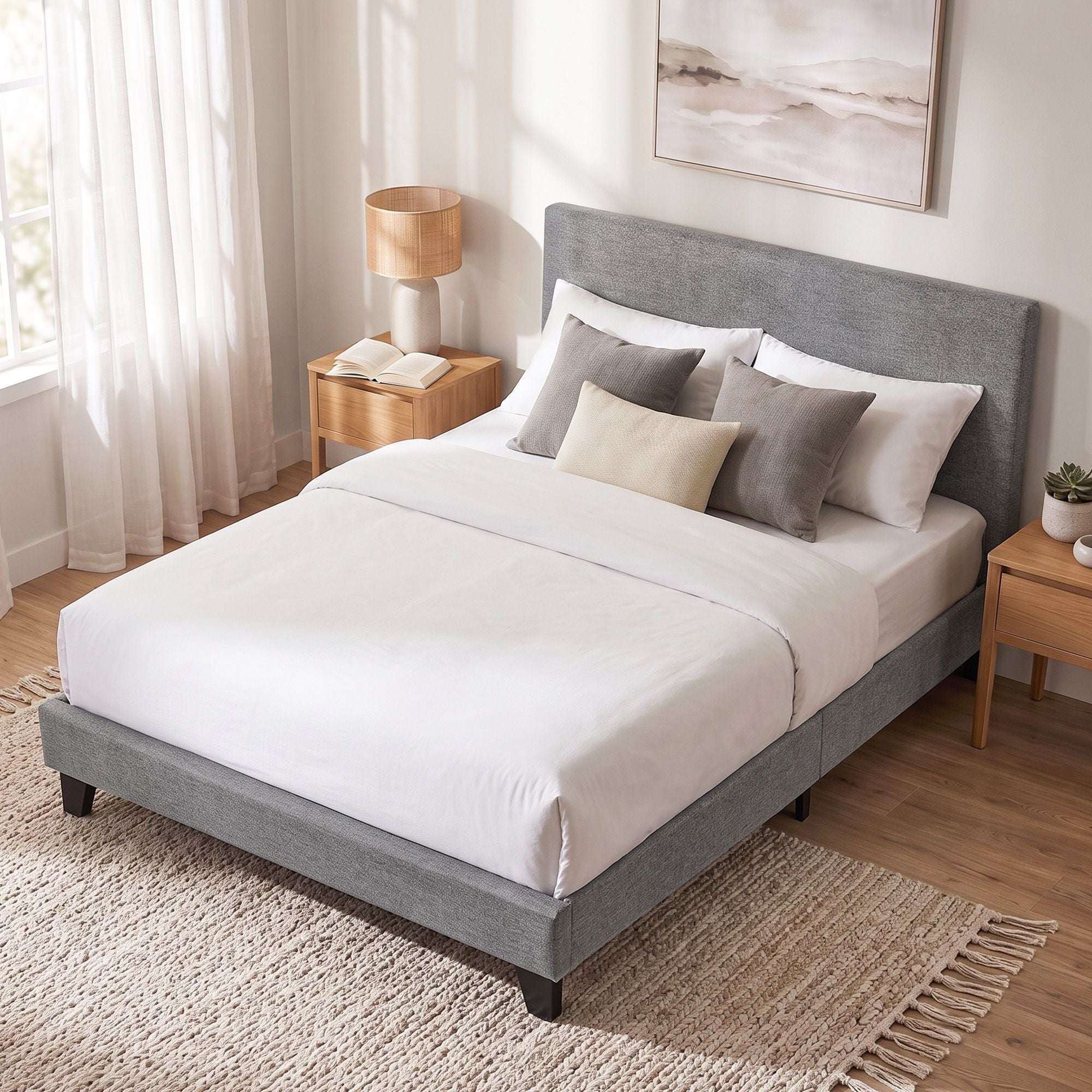 Artiss Neo Bed Frame Fabric - Grey Double-Bed Frames-PEROZ Accessories