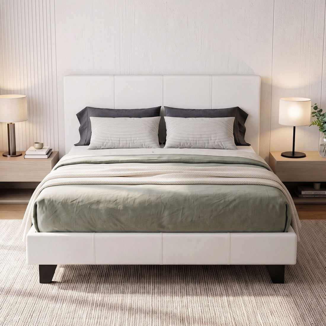 Artiss Neo Bed Frame PU Leather - White Double-Bed Frames-PEROZ Accessories