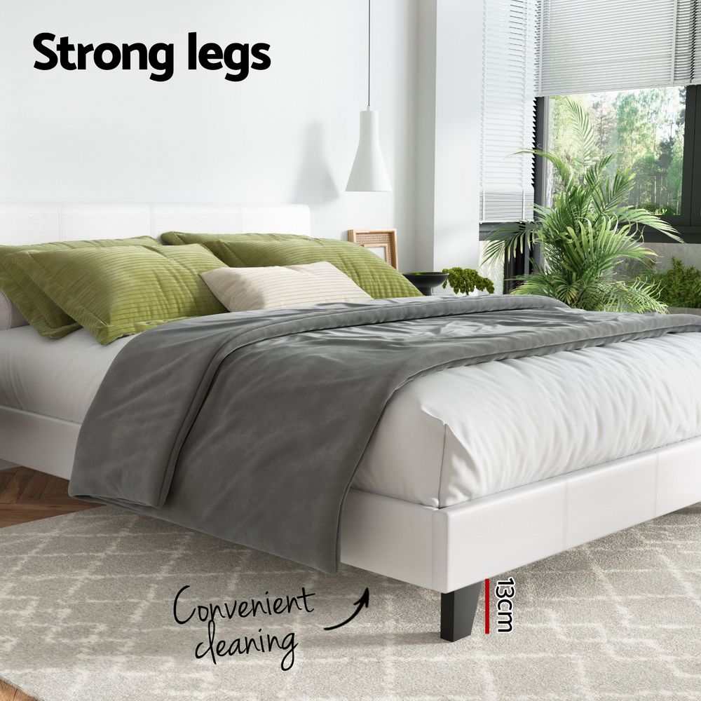 Artiss Neo Bed Frame PU Leather - White Double-Bed Frames-PEROZ Accessories