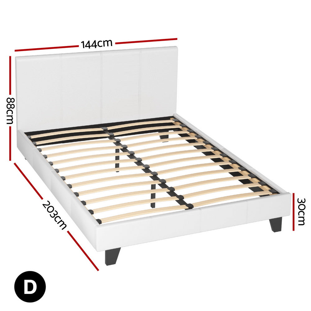 Artiss Neo Bed Frame PU Leather - White Double-Bed Frames-PEROZ Accessories