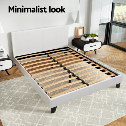 Artiss Neo Bed Frame PU Leather - White Double-Bed Frames-PEROZ Accessories