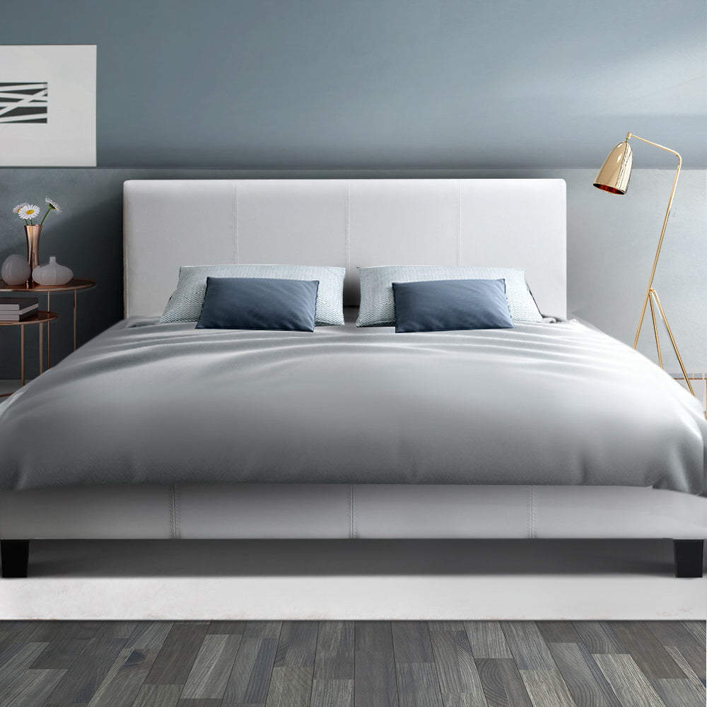 Artiss Neo Bed Frame PU Leather - White Double-Bed Frames-PEROZ Accessories