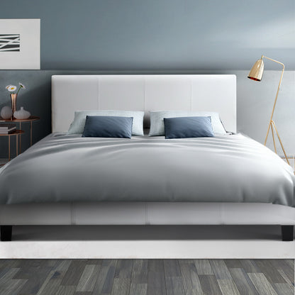 Artiss Neo Bed Frame PU Leather - White Double-Bed Frames-PEROZ Accessories