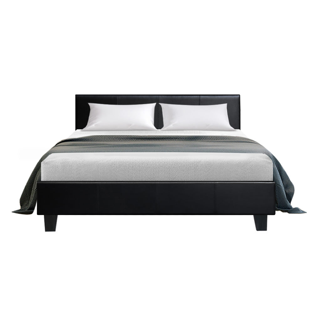 Artiss Bed Frame Double Size Base Mattress Platform Leather Wooden Black NEO-Bed Frames-PEROZ Accessories