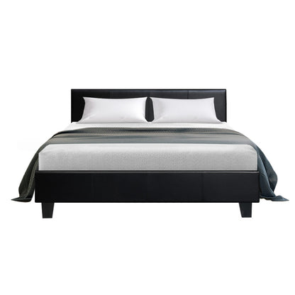 Artiss Bed Frame Double Size Base Mattress Platform Leather Wooden Black NEO-Bed Frames-PEROZ Accessories