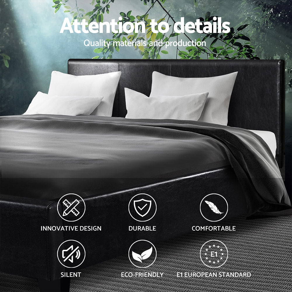 Artiss Bed Frame Double Size Base Mattress Platform Leather Wooden Black NEO-Bed Frames-PEROZ Accessories