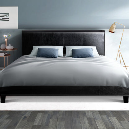 Artiss Bed Frame Double Size Base Mattress Platform Leather Wooden Black NEO-Bed Frames-PEROZ Accessories
