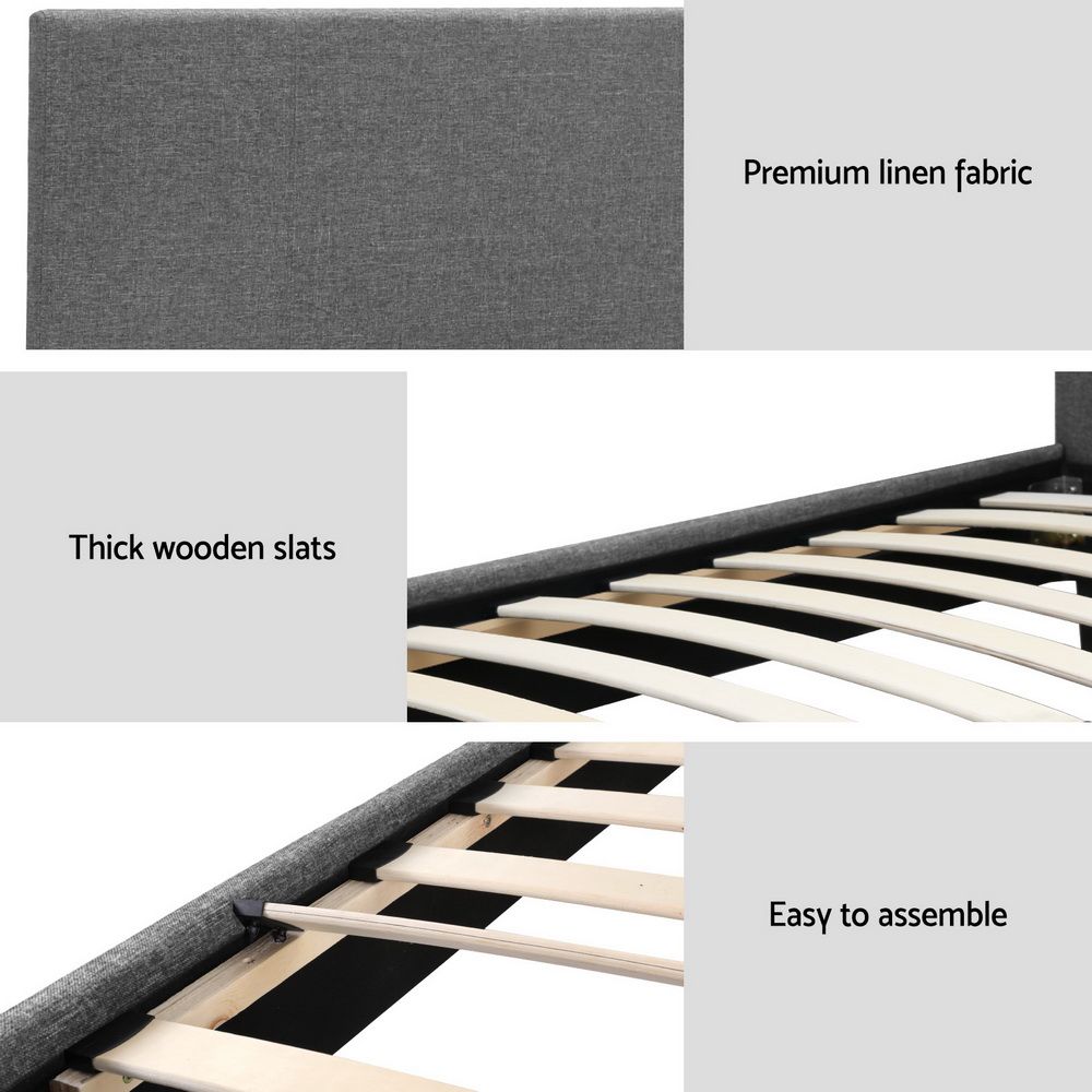 Artiss Neo Bed Frame Fabric - Grey King Single-Bed Frames-PEROZ Accessories