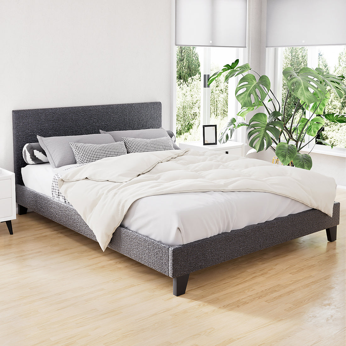 Artiss Neo Bed Frame Fabric - Charcoal Queen-Bed Frames-PEROZ Accessories