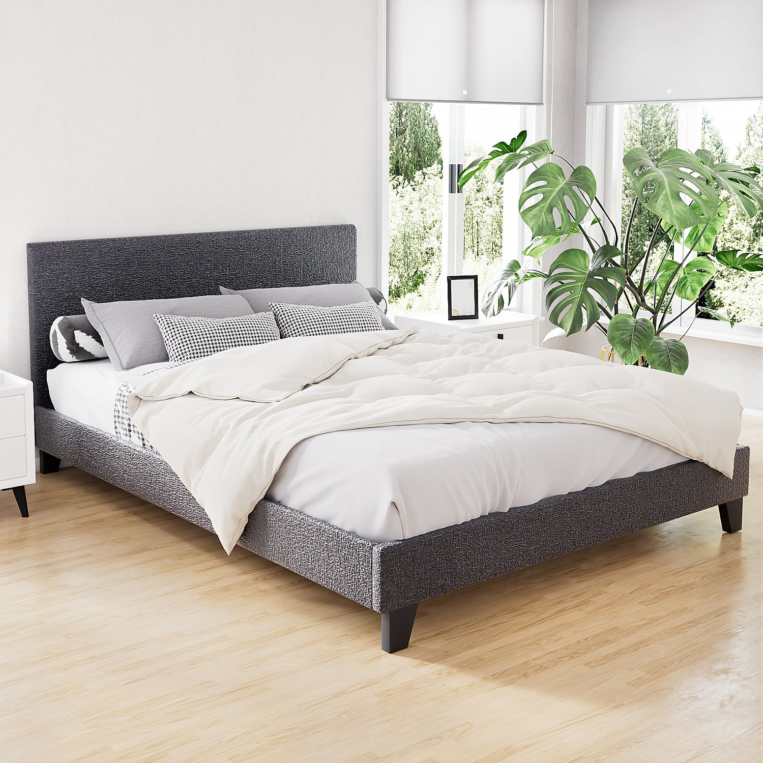 Artiss Neo Bed Frame Fabric - Charcoal Queen-Bed Frames-PEROZ Accessories