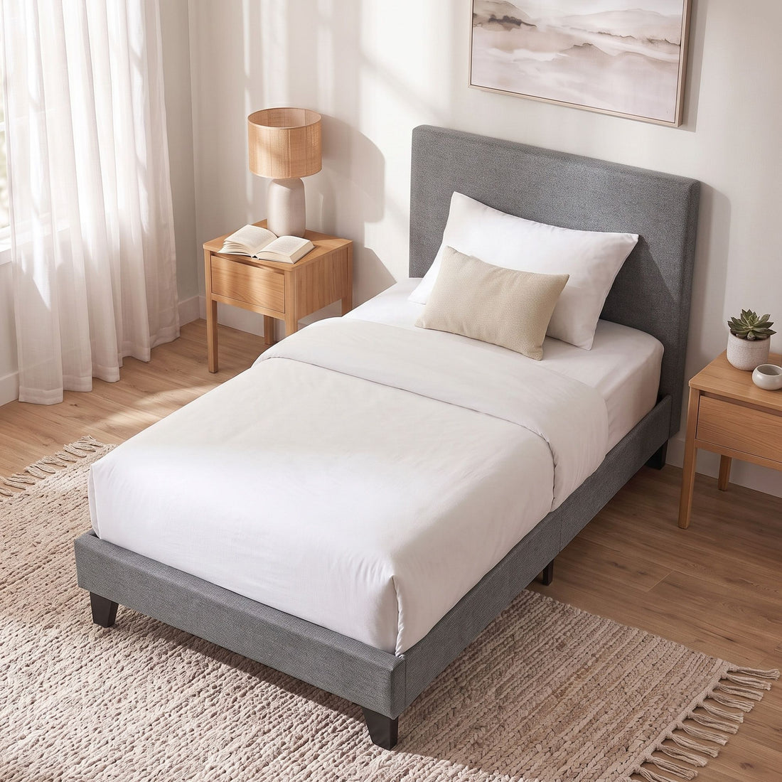 Artiss Neo Bed Frame Fabric - Grey Single-Bed Frames-PEROZ Accessories