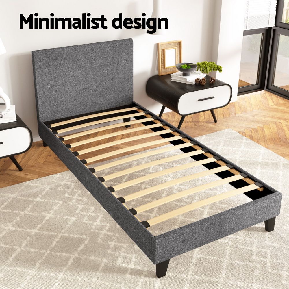 Artiss Neo Bed Frame Fabric - Grey Single-Bed Frames-PEROZ Accessories