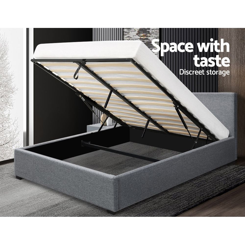 Artiss Nino Bed Frame Fabric - Grey Double-Bed Frames-PEROZ Accessories