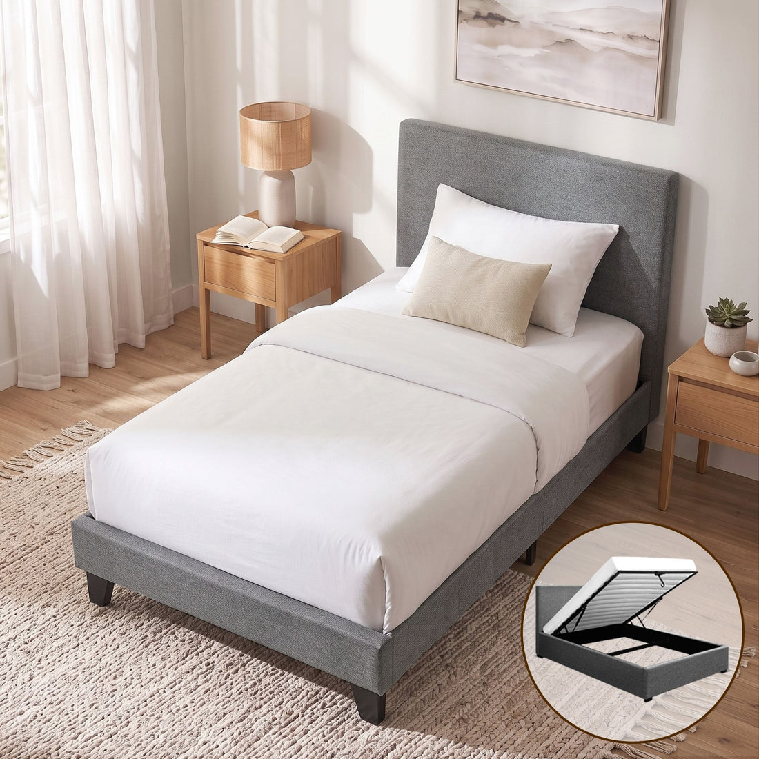 Artiss Nino Bed Frame Fabric - Grey King Single-Bed Frames-PEROZ Accessories