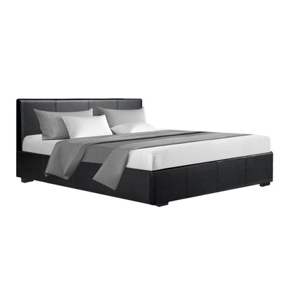 Artiss Nino Bed Frame PU Leather - Black Queen-Bed Frames-PEROZ Accessories